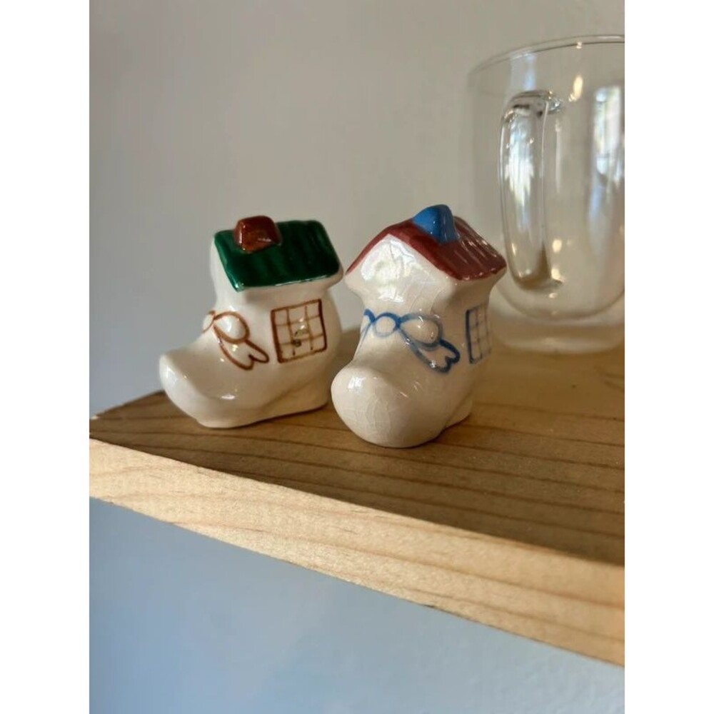 Vintage Ceramic Shoe House Salt & Pepper Shakers Set